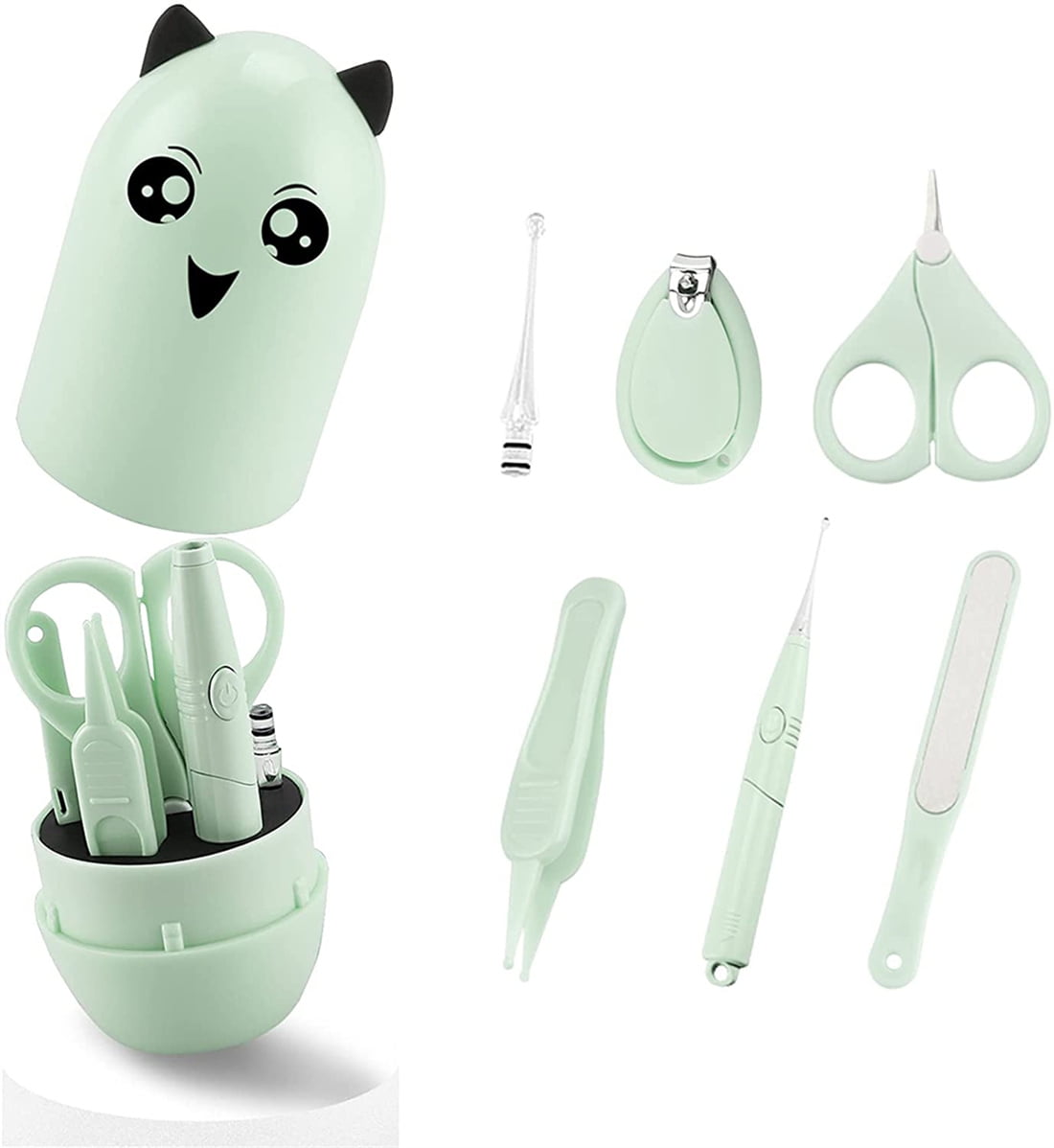 POINTERTECK 5-in-1 Baby Nail Kit, Baby Nail Clippers Set with Cute Case, Nail Clipper, Scissors, Tweezers, Glowing Ear Scoop, Baby Nail File for Newborn, Infant,Toddler