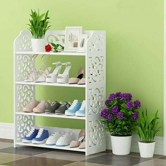 Walfront 4 Tier Wood Customized Entryway Closet Shoe Rack Storage Cabinet Shelf Plant Home For Shoes Books And Flowerpots