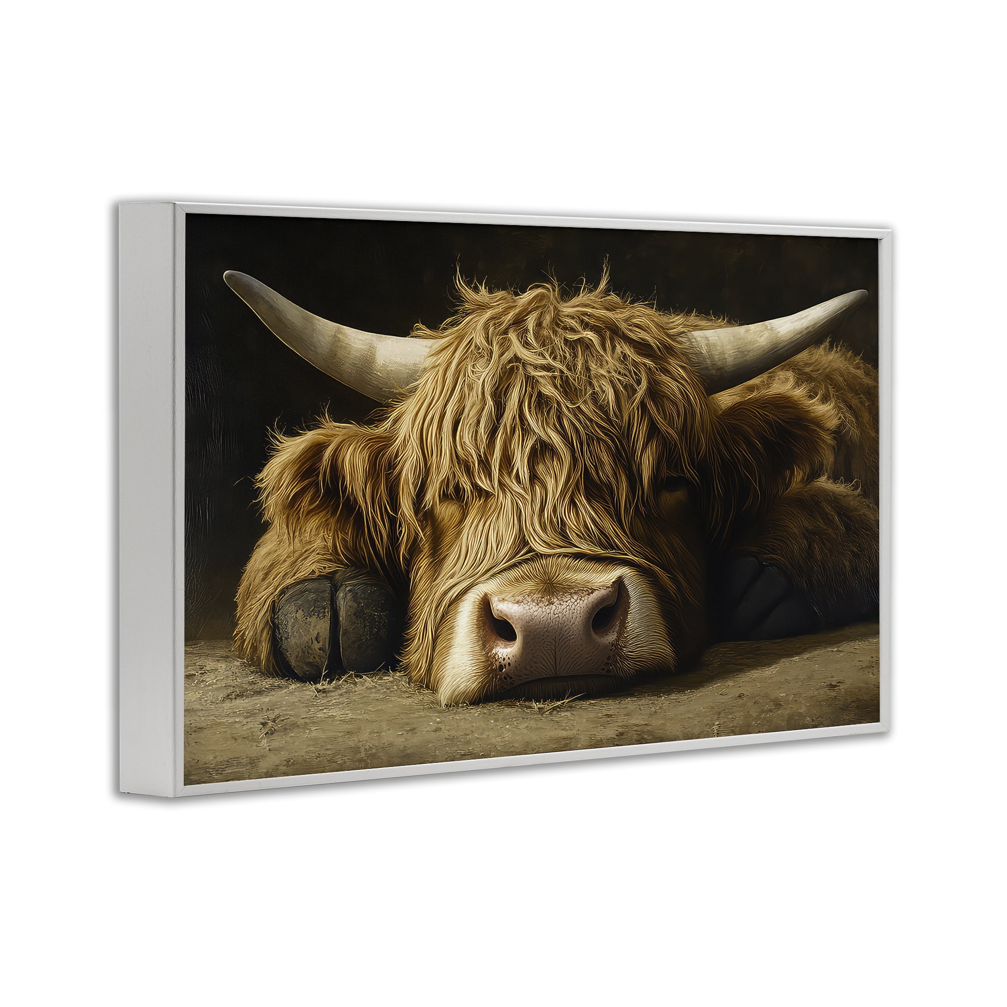Stupell Industries Sleeping Highland Cow & Hoof White Framed Giclee Art, design by The Wands Want