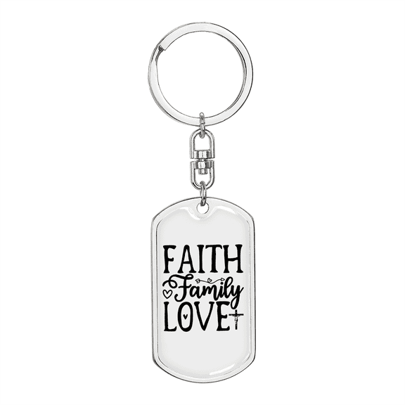 Faith Family Love Stainless Steel or 18k Gold Premium Swivel Dog Tag Keychain