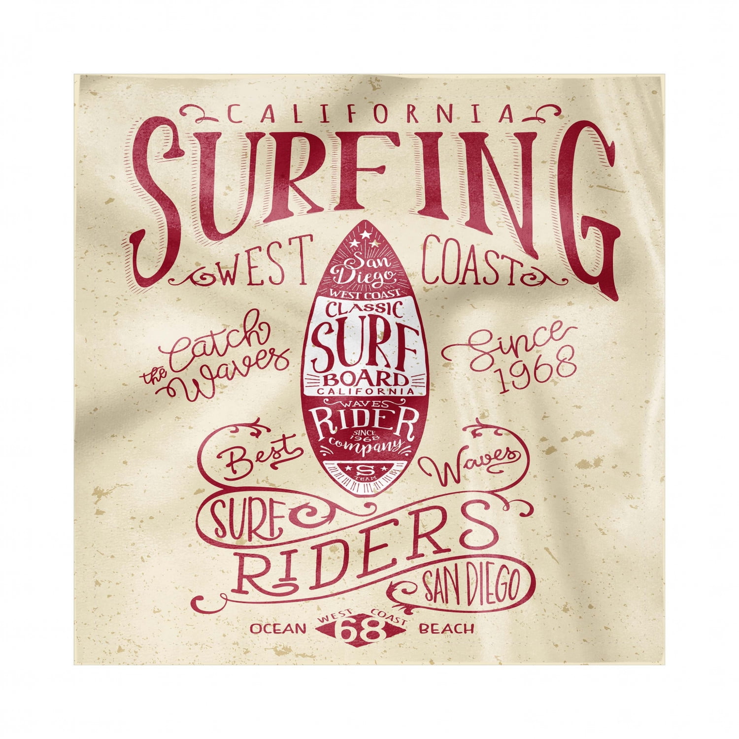San Diego Decorative Satin Napkins Set of 4, California Surfing Theme