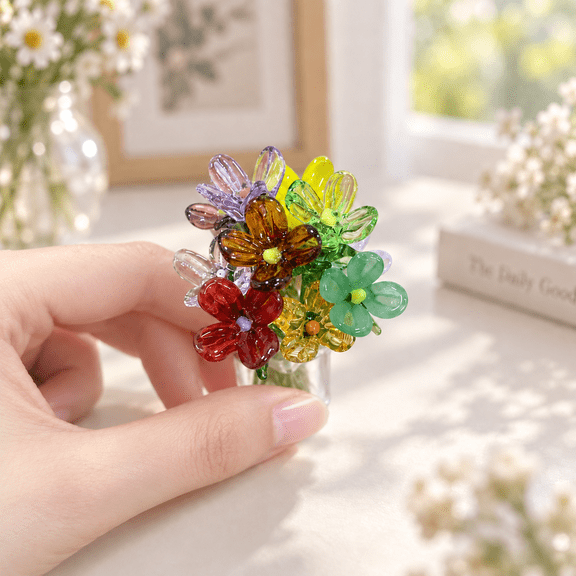 OZERA 11Pcs Mini Hand Blown Glass Flowers Bouquet Ornaments, Small Glass Flower Vase for DIY Craft, Gift for Mothers Day, Birthday, Christmas