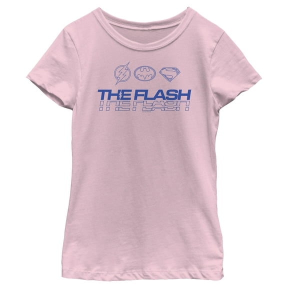 Girl's The Flash Heroes Classic Blue Emblems  Graphic Tee Light Pink Medium
