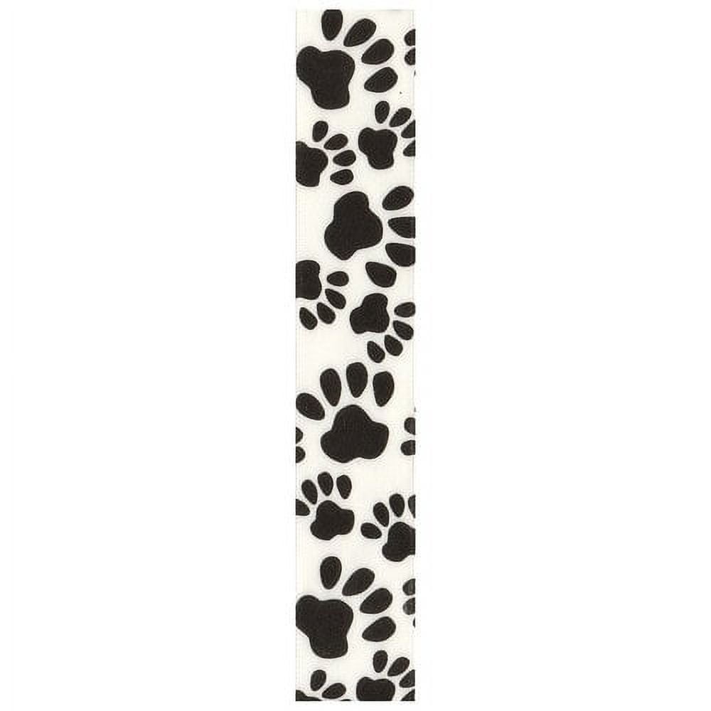 (2 pack) Offray Ribbon, White 7/8 inch Black Paw Print Satin Ribbon for Sewing, Crafts, and Gifting, 9 feet, 1 Each