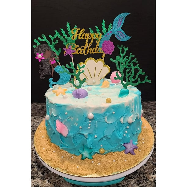 Décoration de gâteau d'anniversaire de princesse, sirène, perle, bougie,  décor pour fille de 1, 2
