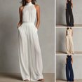 thumbnail image 2 of Quixlent Women's Summer Jumpsuit, Halter High Neck Sleeveless Chiffon Wide Leg Rompers, Smocked Waist Backless Vacation One Piece Outfits, 2 of 8