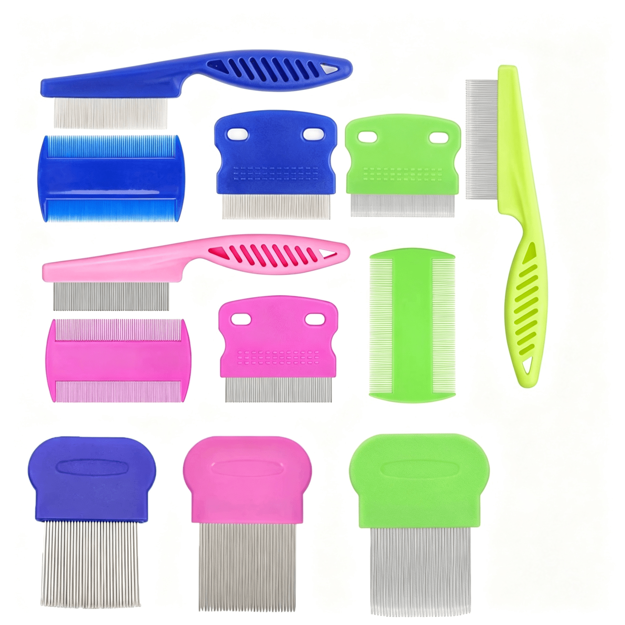 ACDANC 9 Pieces Pet Flea Lice Comb, Dog and Cat Tear Stain Remover Comb, Remove Eye Mucus Crust Dandruff Floating Hair. Pet Grooming Comb Kit for Long and Short Haired Dog Cat(Blue,Rose Red, Green)