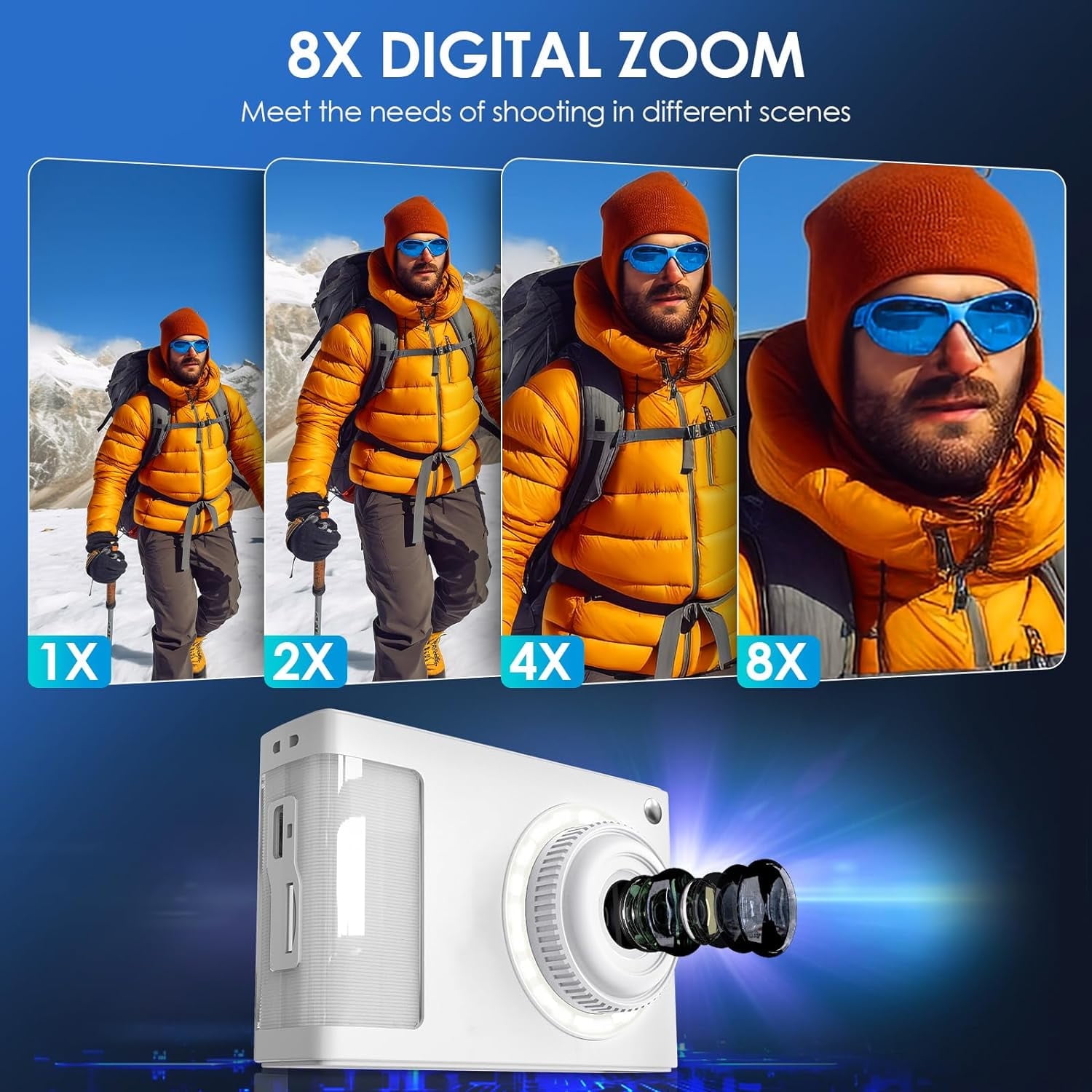 Digital Camera Kids Camera FHD 1080P 50MP Vintage Camera with 8X Zoom Anti Shake Portable Digital Cameras for Kids Teens Seniors Gift with 32GB Card White