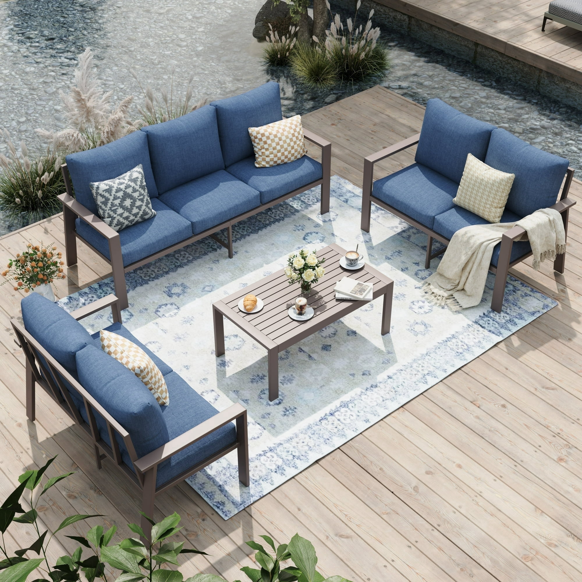 UDPATIO Aluminum Patio Furniture Set, Contemporary Outdoor Couch Set, Aluminum Patio Conversation Set, Blue