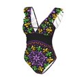 thumbnail image 6 of Daiia Mardi Gras5 Women's Ruffled One Piece Swimsuit V Neck Lace Up, Lace Swimwear-, 6 of 8