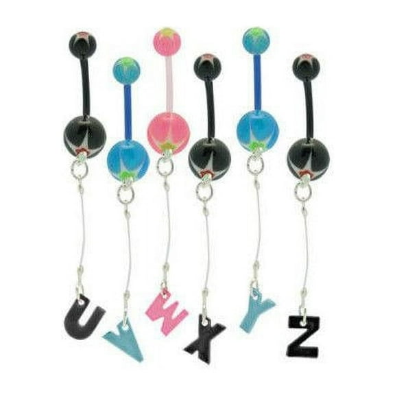 Acrylic Colorful Initial Belly Button Ring 14G