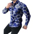 thumbnail image 1 of Camisas Manga Larga Hombre Camisa informal con estampado floral geométrico para hombre Camisa de manga larga con solapa y botones Camisa de manga larga con solapa estampada a la (Blue, L), 1 of 6