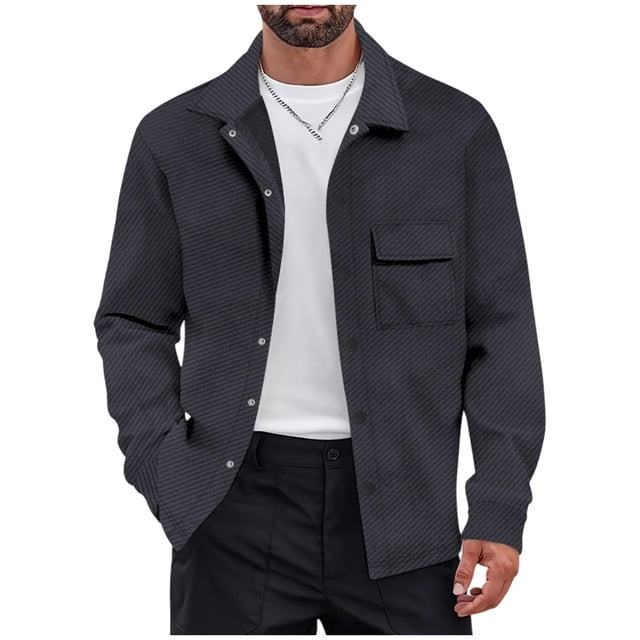 WRKEKC Blazer Moderne pour Homme, Veste à Boutons sur le devant, Col à Revers, Manches Longues, Manteau Décontracté avec Poches pour Tenue de Bureau Décontractée, en Couleur Unie Gris Foncé S