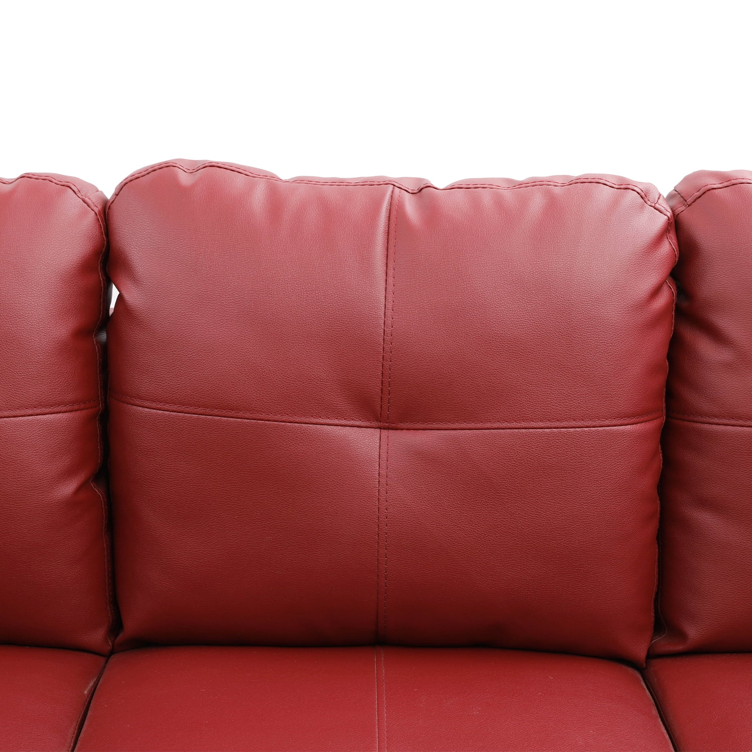 Hommoo Faux Leather 4-Seat Couch, L Shaped Sectional Couches and Sofas, Modern Living Room Furniture Sets Sectional Sofa Set, Red(No Ottoman)