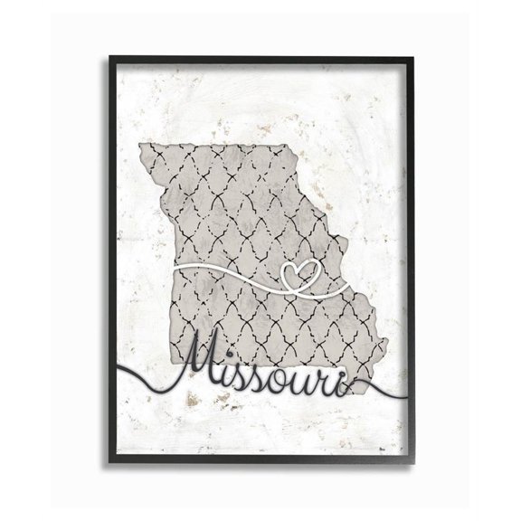 Stupell Industries Missouri Patterned Grey US State Design Framed Wall Art by Ziwei Li