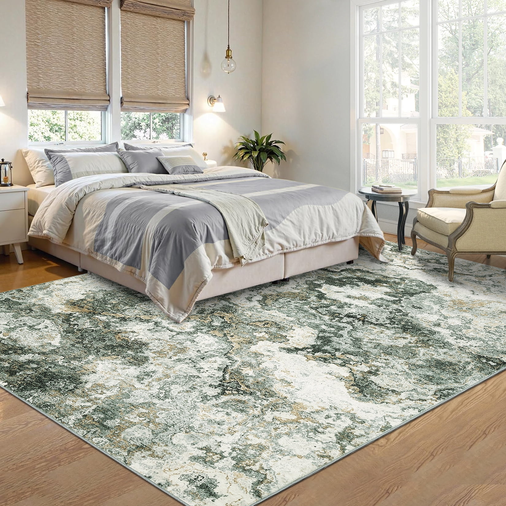 GlowSol 9'x12' Large Area Rug Modern Abstract Living Room Rug Washable Soft Foldable Rug for Living Room, Bedroom, Green