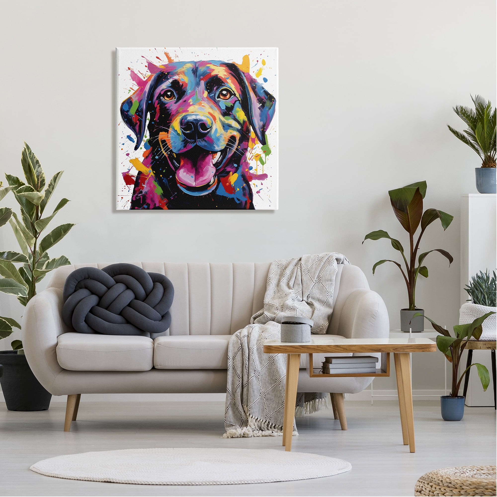 Stupell Industries Smiling Dog Modern Splatter Animals & Insects Painting Gallery Wrapped Canvas Art Print Wall Art, 30 x 30