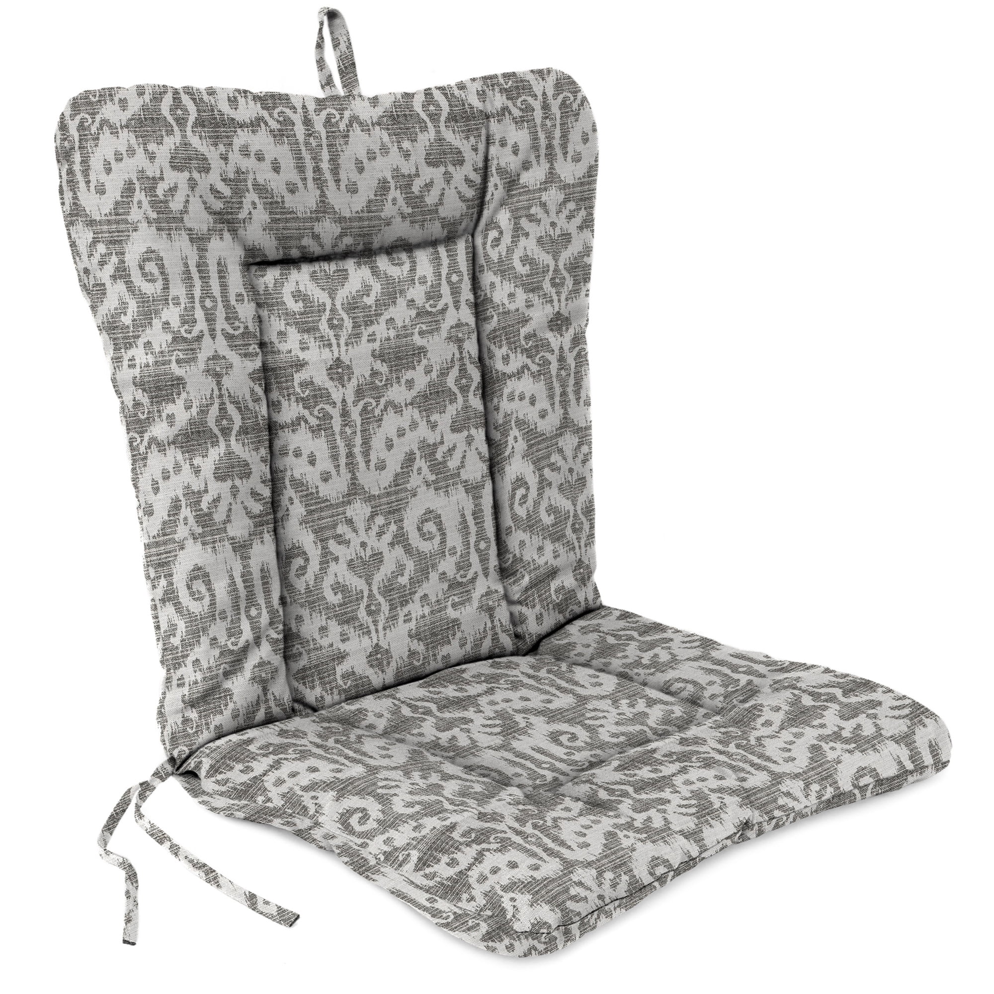 Jordan Manufacturing 38" x 21" Jeness Pewter Gray Damask Rectangular Outdoor Wrought Iron Chair Cushion with Ties and Hanger Loop (2 Pack)