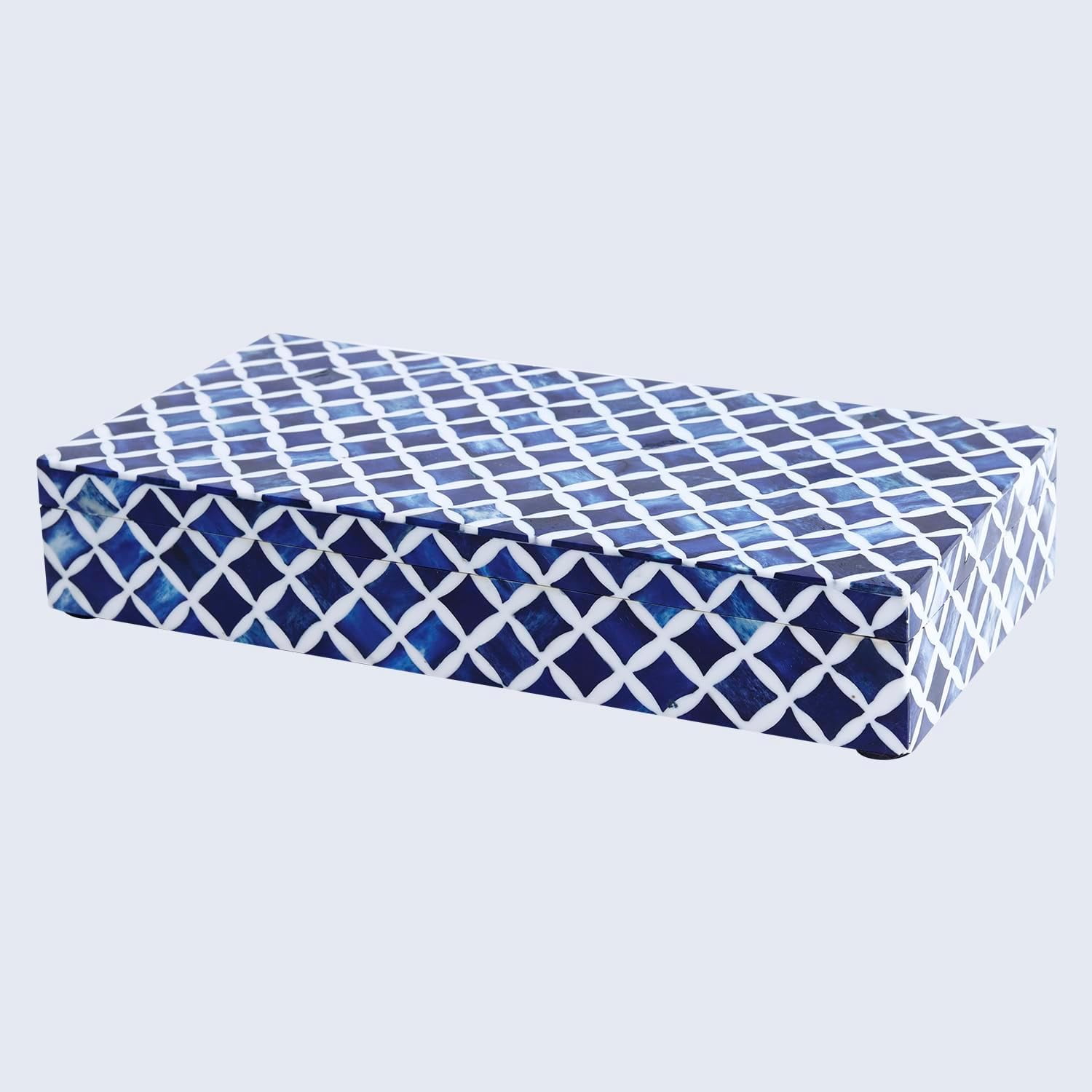 Large Decorative Storage Box with Lid – 12x6x5” Coffee Table Organizer, Keepsake- Decorative Boxes for Home Decor, Stylish Decorative Box for Office Decor- Blue White Star