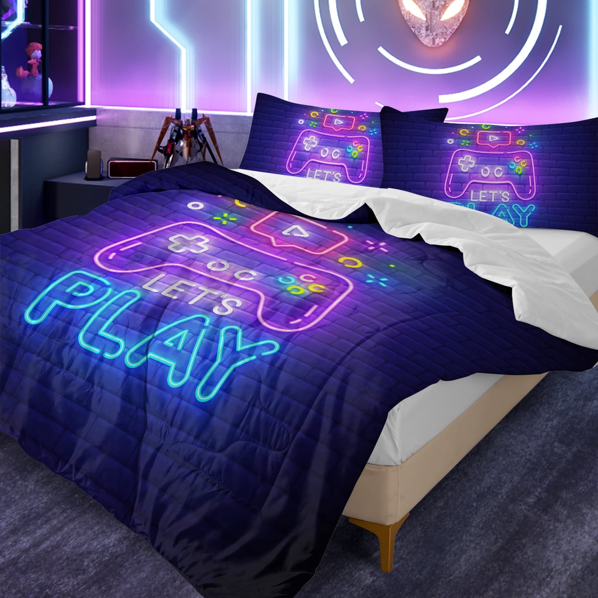 Sleepwish Gaming Comforter Set for Boys, 3-Piece Abstract Neon Kids Bedding Sets Twin Size