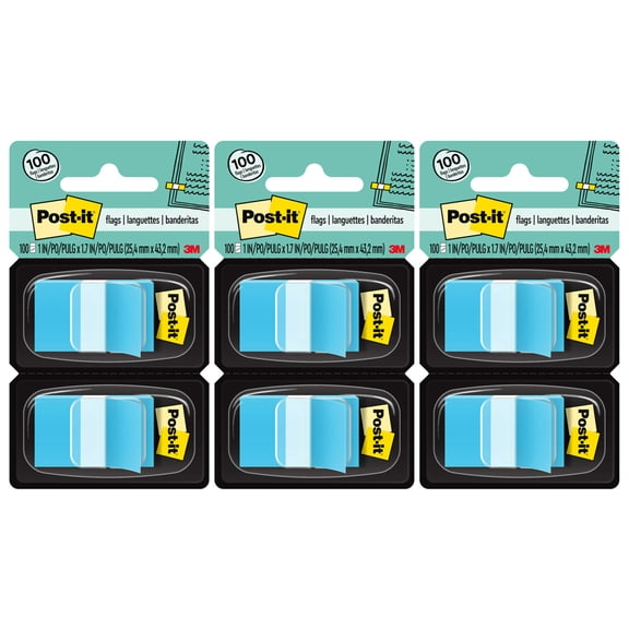 Post-it Flags - Blue, 50/Dispenser, 2 Dispenser/Pack, 3 Packs
