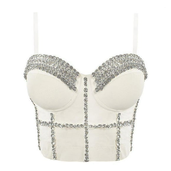 Female Corset Top Camis Rhinestones Short Chest Binder Camisole Women Push Up Tube Bra1pcswhite