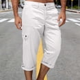 thumbnail image 2 of YOIAVAIOY Men's Casual Capri Pants Summer Cargo Capris Button Zipper Below Knee Running Hiking Cropped Pants with Multi-Pockets White S, 2 of 8
