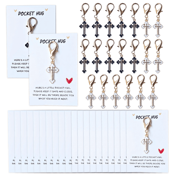 20Pcs Christian Cross Keychains, Religious Faith Keychains with Black &White Enamel Pendant, Inspirational Bible Verse Paper Card, Party Favors For Christmas, Easter, Pastor Christian Gifts