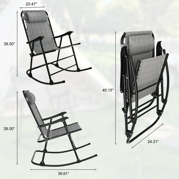 Lacoo Zero Rocking Gravity Chair with Headrest Pillow Folding Recliner Foldable Lounge Chair for Poolside Lawn and Patio Gray