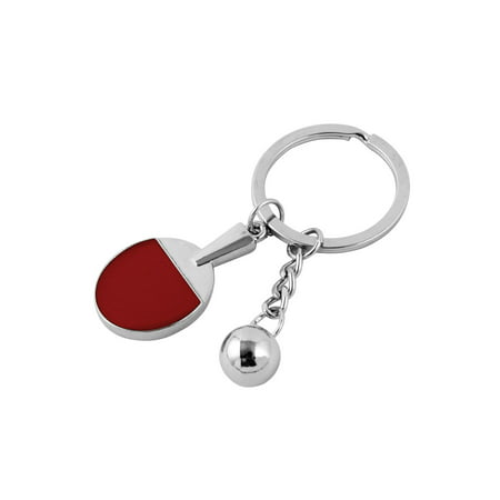 Metal Bead Decor Red Table Tennis Bat Pendant Keyring Keychain Key Ring