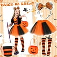 thumbnail image 7 of 4PCS Halloween Costume Set for Kids Girls, Black and Orange Tutu Skirts with Striped Socks Pumpkin Bow Headband and Trick or Treat Bags for Halloween Cosplay Party, 7 of 7