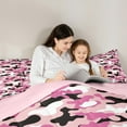 thumbnail image 5 of Feelyou Pink Black Camo Full Size Comforter Sets for Kids, Stripes Abstract Ombre Bedding Comforter Set, Cartoon Camouflage Reversible Bedding Sets, Luxury Bedroom Decor, 3pcs, 5 of 8