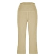 thumbnail image 6 of Capri Pants for Women High Waist Cropped Yoga Pants Straight Leg Athletic Workout Leggings with Pockets Light Brown XL, 6 of 6