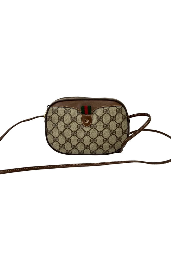 Pre-Owned GUCCI Vintage Sherry Line GG Logo Hardware Leather Mini Shoulder Bag Brown 86027