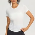 thumbnail image 4 of Uaswgudfs ​Trendy Summer Tops: Fitted Round Neck Women Blouses with Subtle Side Gathers & Casual Short Sleeve Stretch Fit, 4 of 7