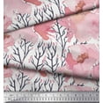 thumbnail image 2 of Soimoi White Cotton Duck Fabric Branch & Peach Flower Watercolor Print Fabric by The Yard 56 Inch Wide, 2 of 3