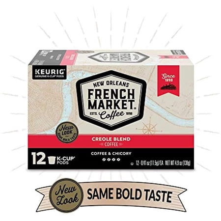 French Market Coffee Single Serve Cups, Medium-Dark Roast With Chicory, 12 Count (6 Pack)