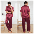 thumbnail image 4 of Mens Silk Satin Pajama Set Short Sleeve Button Down Pajama Set for Men 2 Piece Men's Satin Sleepwear Men's Long Pants Pajamas Set Mens Soft Loungewear Sets, S-XXL, 4 of 14
