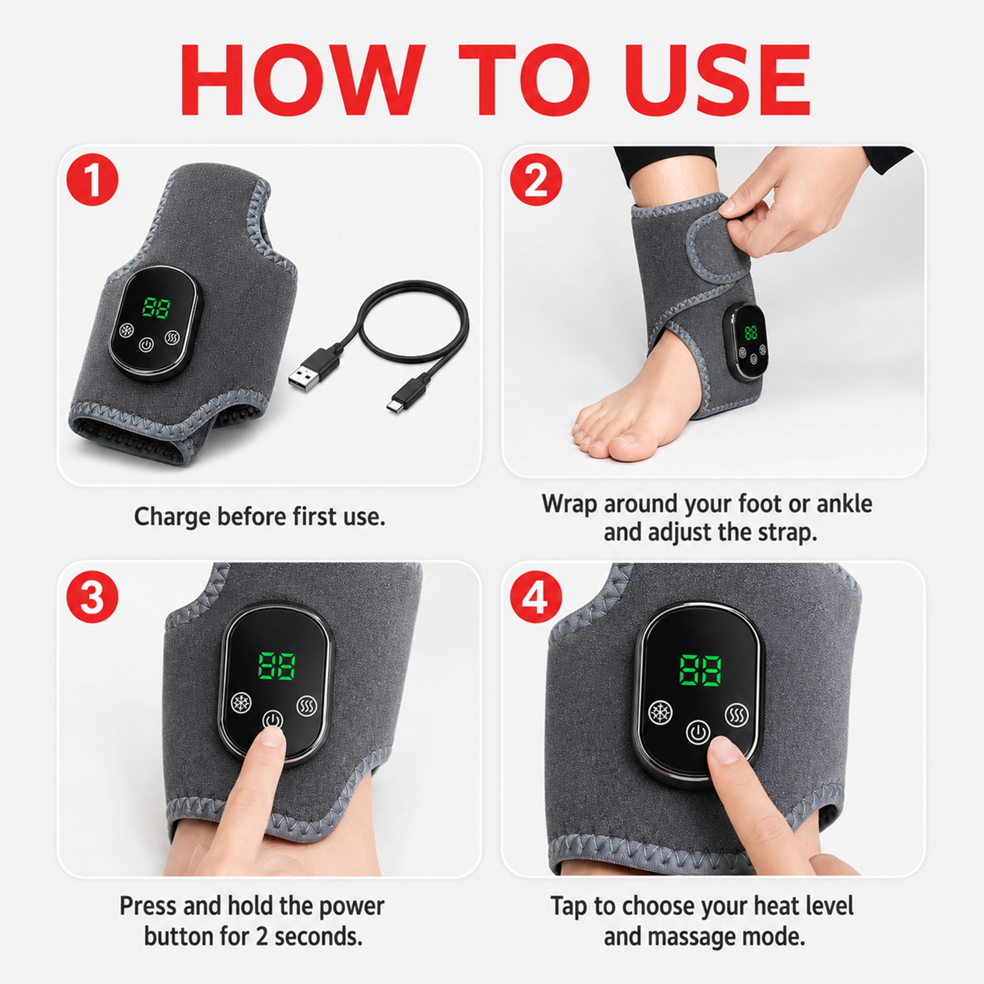 KANOHENO Foot Massager,Wireless Portable Ankle Massager with 3-Speed Vibration and 5-Temperature Settings (104°F-140°F),Touch Screen for All Ages