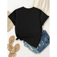 thumbnail image 3 of Camiseta informal con estampado de letras para mujer: cuello redondo cómodo, manga corta, algodón elástico, lavable a máquina. Perfecta para todas las estaciones., 3 of 6