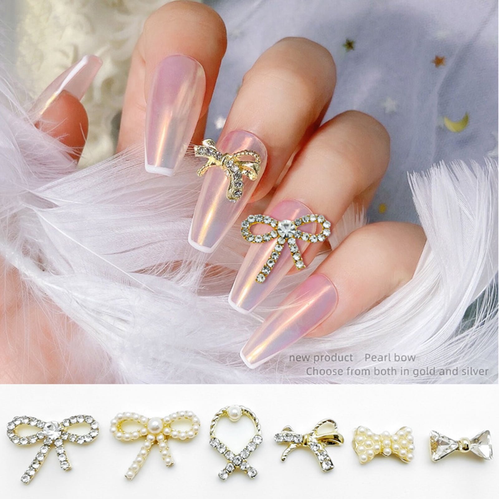 20Pcs/Pack Nail Charms Luxury Nail Art Decoration Random Styles Bow Tie  Faux Pearl Nail Rhinestone Jewelry Ornaments for Women