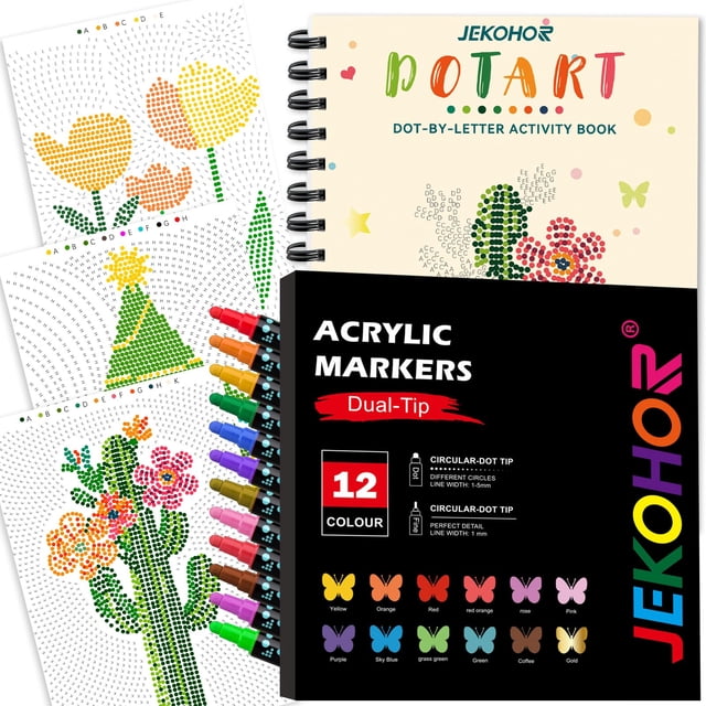 Libro para colorear Jekohor Dot Art Meditations con 12 rotuladores acrílicos