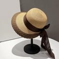 thumbnail image 5 of HONHUZH Summer Hats Womens Foldable Straw Sun Hat With Ruffled Edge And Bow Summer Beach Hat, 5 of 8