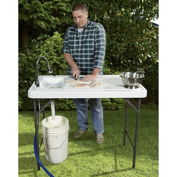 Ktaxon Portable Folding Table Fish, Portable Outdoor Table With Sink