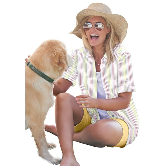 Woman Within Plus Size Short-Sleeve Button Down Seersucker Shirt