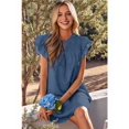 thumbnail image 5 of Women's Short Sleeve Floral Ruffle Smocked Mini Dresses Neck Burnout Sundress Dress for Casual Summer Blue L, 5 of 9
