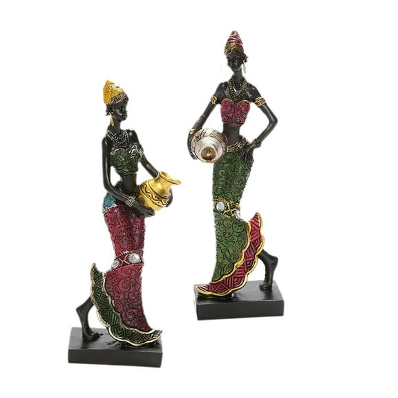 yotijay 2Pcs Vintage African Women Figure Statue Figurine for Home Table Stand Ornaments