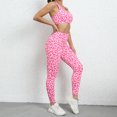 thumbnail image 3 of Traje de Yoga para mujer, traje deportivo ajustado con estampado de leopardo rosa de dos piezas, traje deportivo de cintura alta, tops y pantalones, 3 of 5