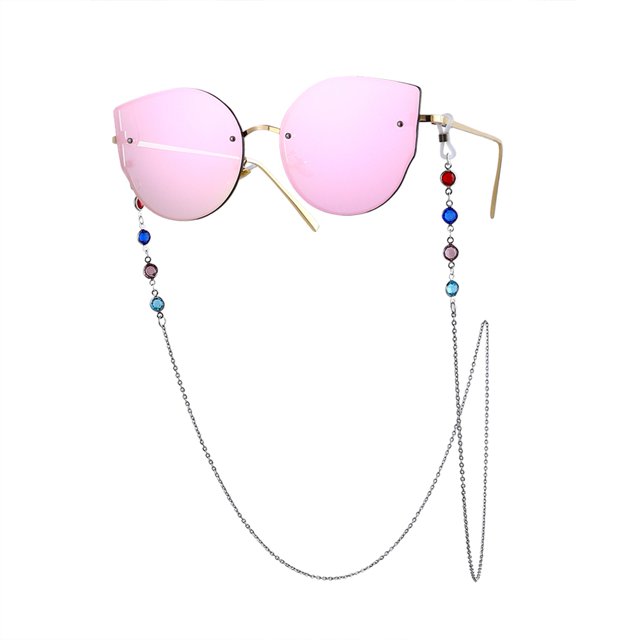 Moda Unisex hombres mujeres diamantes de imitación gafas cadena aleación gafas cordón correa cuerda (plata)