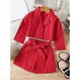 thumbnail image 2 of hirigin Kids Girls Shorts Set, Long Sleeve Lapel Collar Button Closure Blazer Jacket + Shorts + Belt, 2 of 9